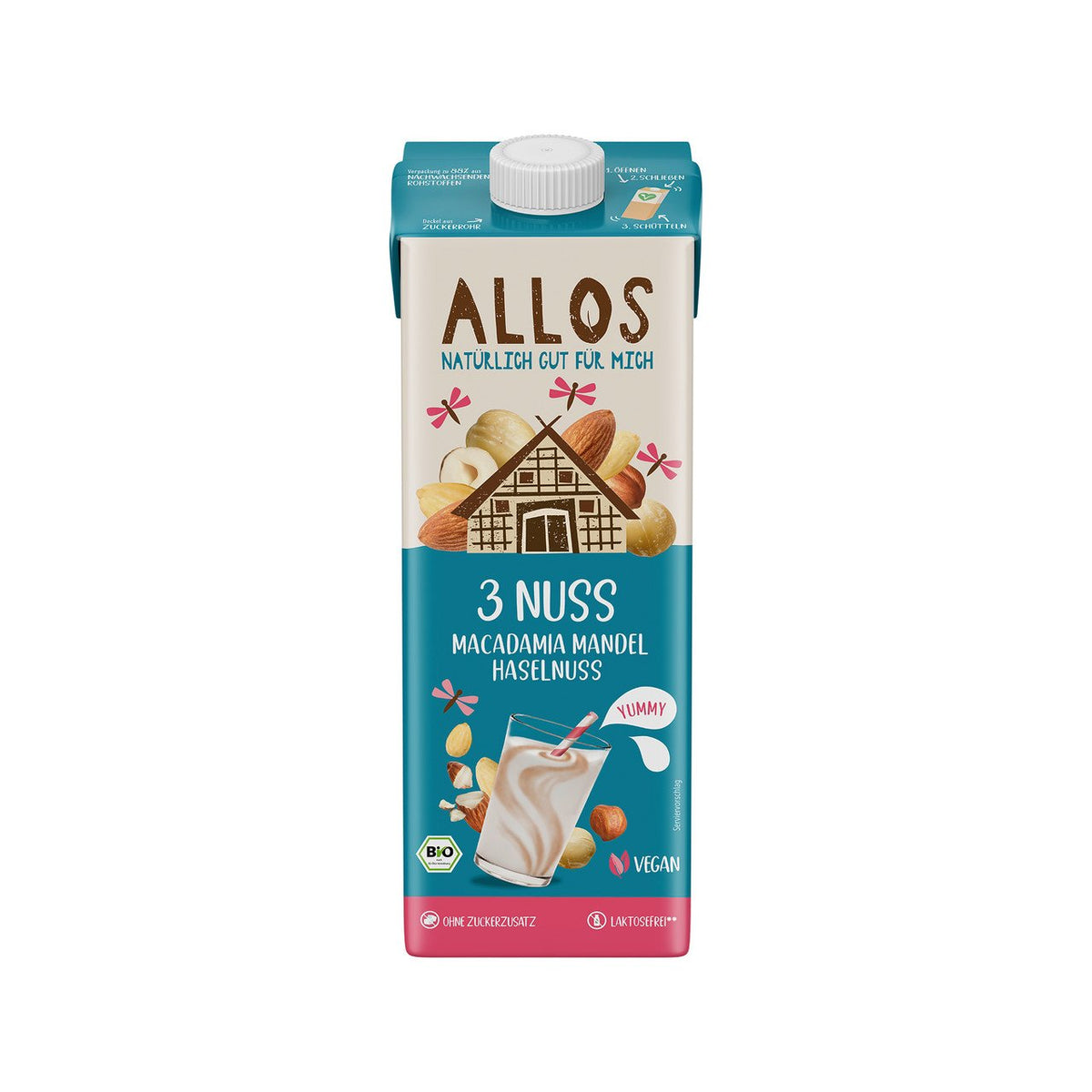 Allos 3-Nuss-Drink Macadamia, Mandel und Haselnuss, 1 l