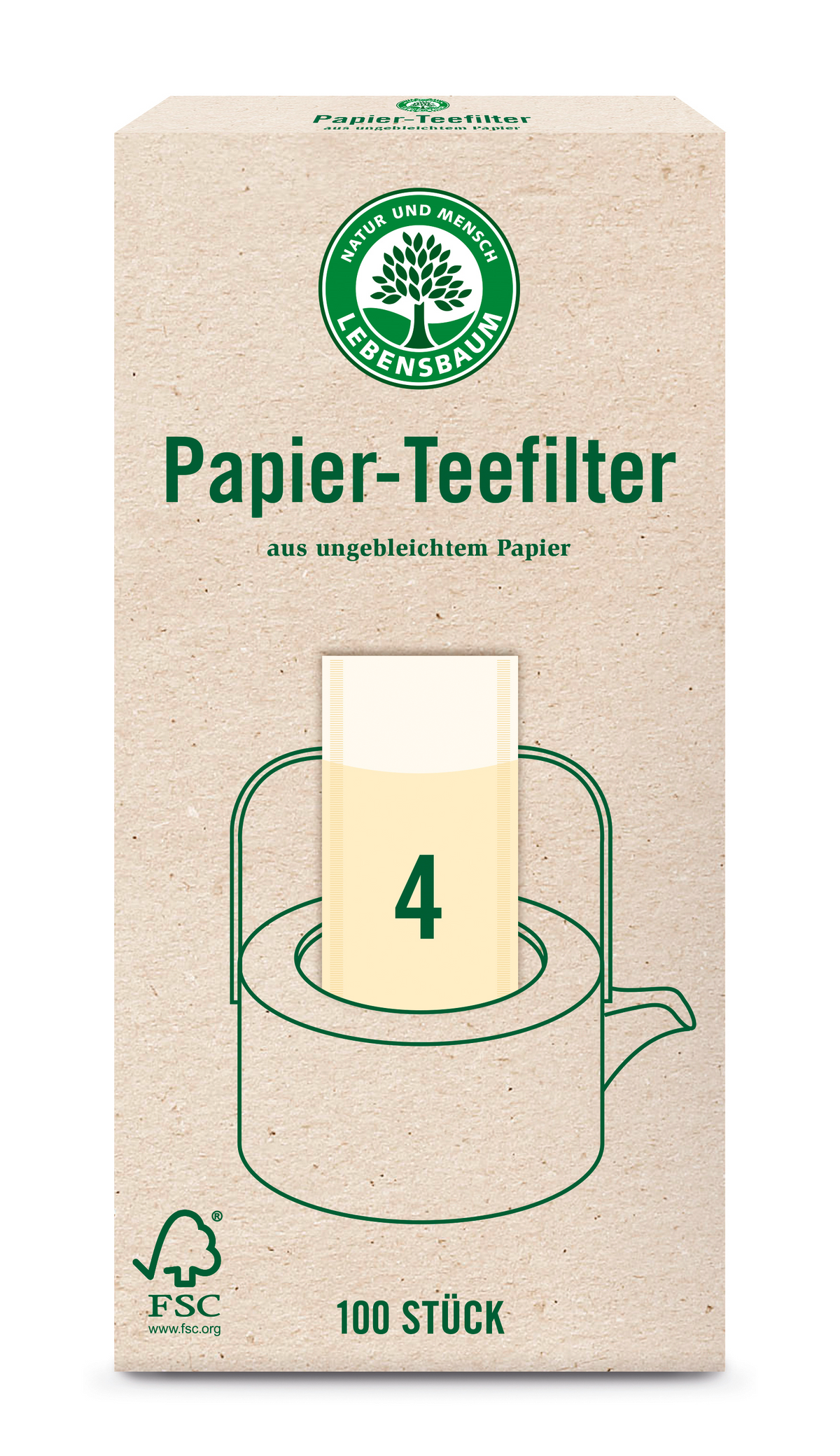 Lebensbaum Papier-Teefilter Grösse 4, 100 Stück