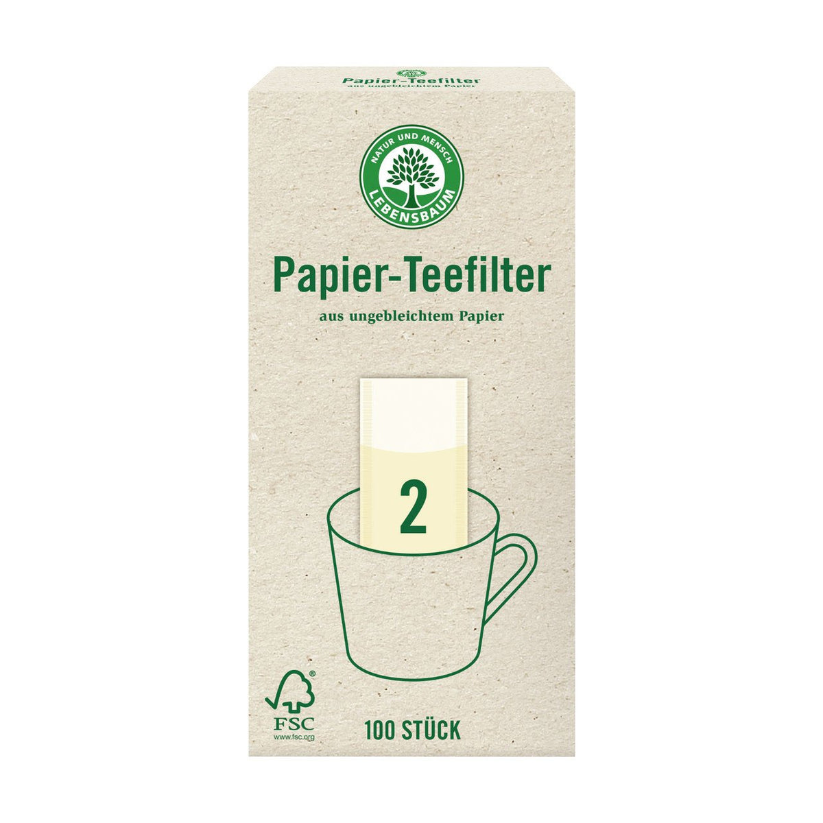 Lebensbaum Papier-Teefilter Grösse 2, 100 Stück