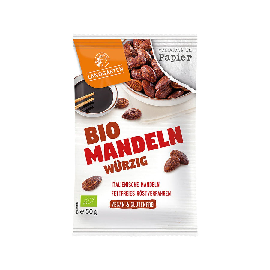 Landgarten Mandeln würzig mit Tamari Sauce, 50 g – Originalverpackung